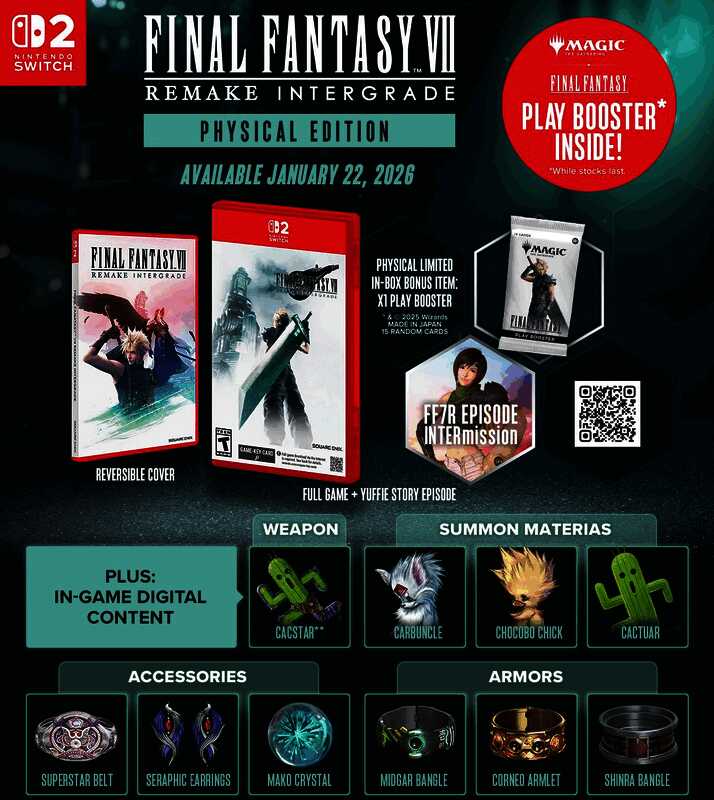 《最终幻想7：重制版Intergrade》Switch 2盒装版实物图，包装精美并附带万智牌助推器