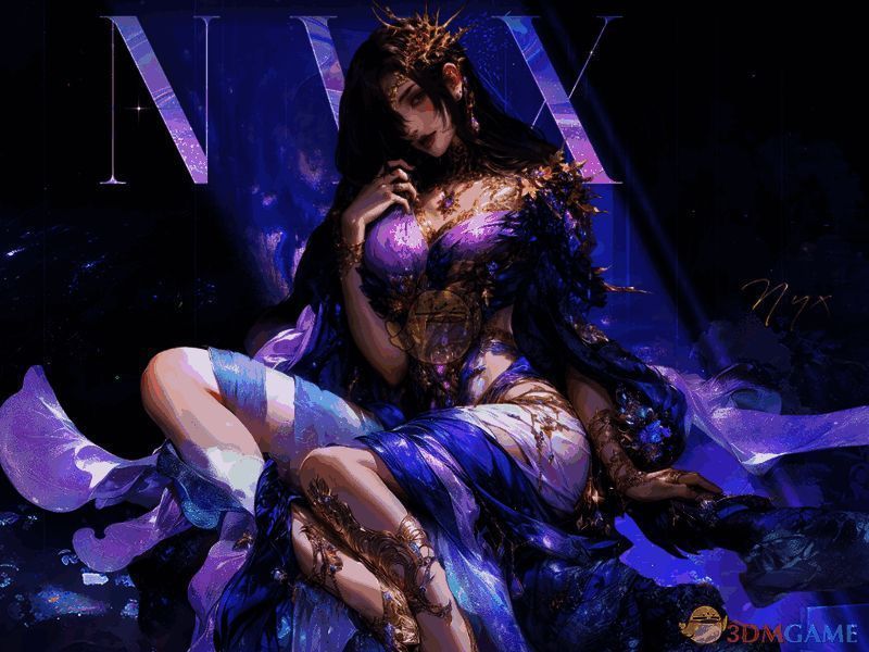 倪克斯立于黑暗之中，双眼散发幽光，氛围神秘