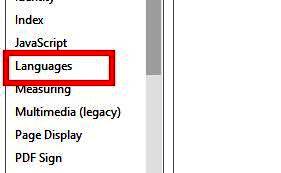 偏好设置窗口左侧Languages语言选项截图