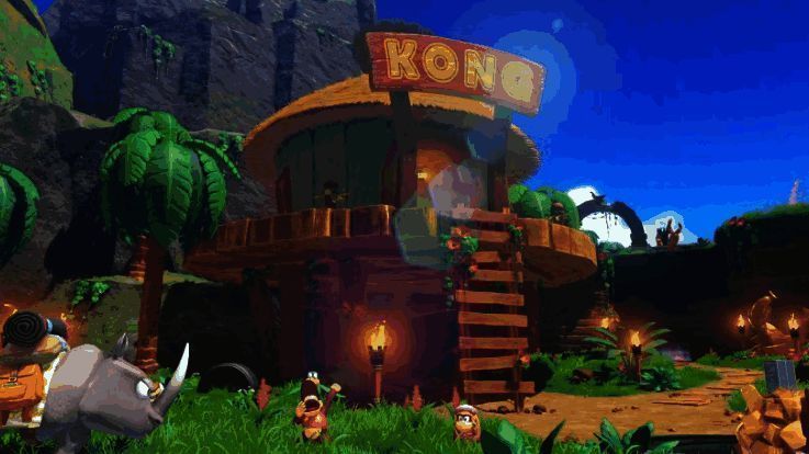 《咚奇刚：蕉力全开》‘DK岛’DLC宣传图，展示丛林场景与经典角色形象