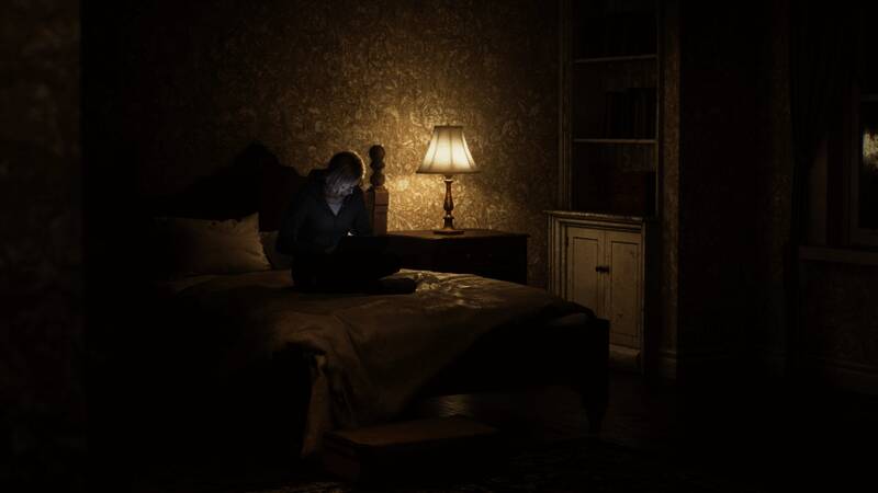 实验室内部场景，玻璃容器中漂浮着未知生物，液体泛着诡异蓝光