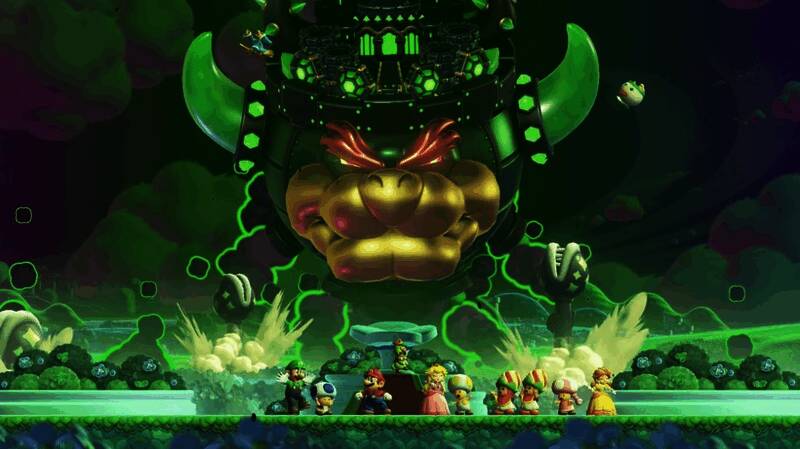 《超级马里奥兄弟：惊奇》宣传片截图，画面角落隐约可见一位粉色长裙角色，外形酷似罗莎塔