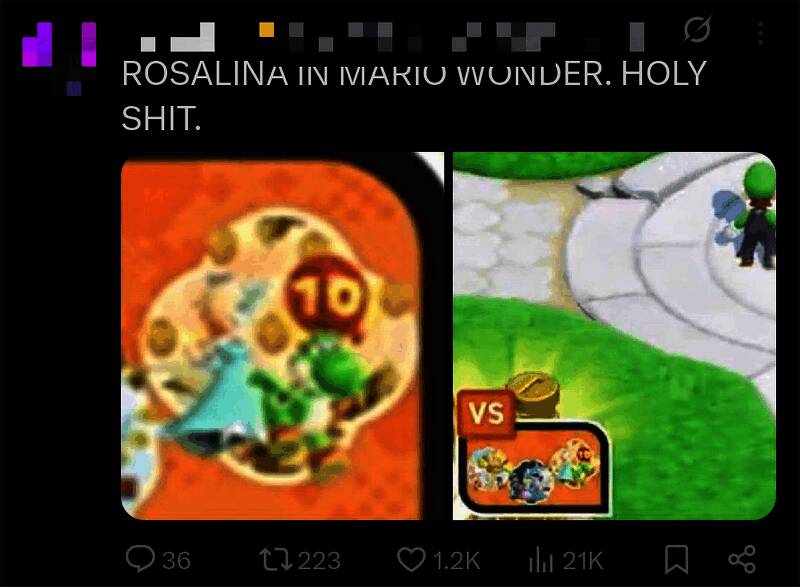 罗莎塔在《超级马里奥银河》中的经典形象，漂浮于星空之中，手持星星法杖释放光芒