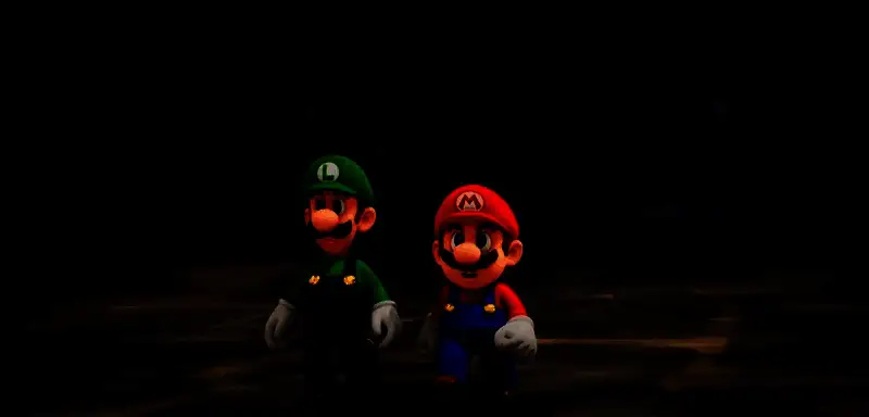 故事模式概念图展示婴儿版马里奥穿着小号网球服，手持迷你球拍，表情认真地站在训练场上