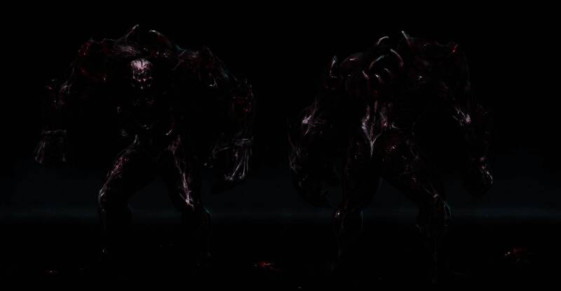 特写镜头展示一名撕咬者张开血盆大口，牙齿断裂且沾满血迹，眼睛泛白，背景是昏黄灯光下的废弃实验室