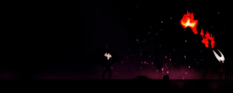 苦痛的特罗比奥战斗场景，BOSS悬浮空中释放紫色能量波，主角在地面闪避