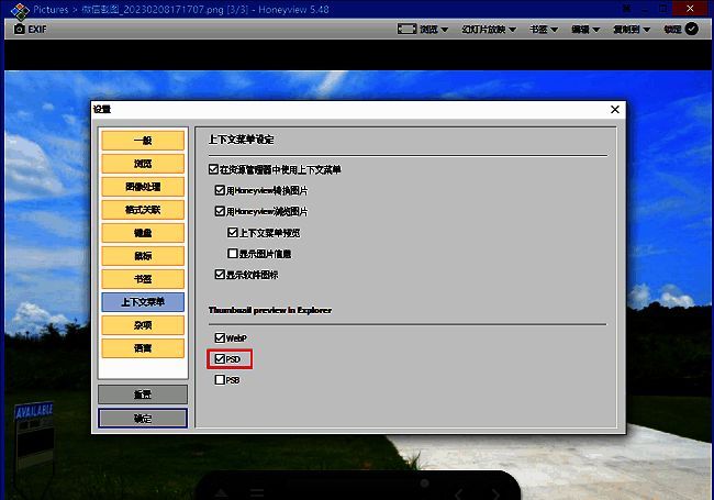 PSD格式选项已被勾选，表明已启用对该格式的支持
