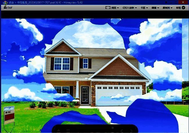 HoneyView成功显示一个复杂的PSD设计稿，画面细节清晰可见
