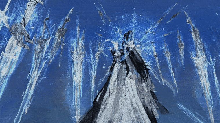 【羽翼·剑来开天】动态展示，透明剑翼延展两侧，流光婉转，气势恢宏