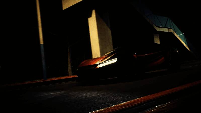 游戏内霓奈特市全景俯瞰图，夜景灯火辉煌，道路网络错综复杂