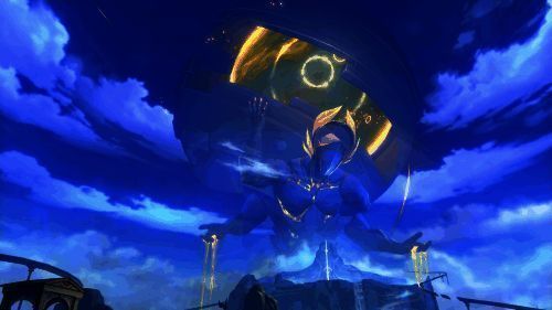 负世之泰坦‘刻法勒’屹立于圣城奥赫玛之上，光影交错中散发神圣而悲壮的气息