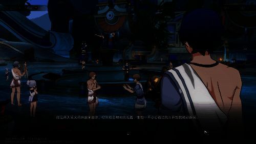 奥赫玛浴场内人群熙攘，角色们在池边交谈，充满生活气息