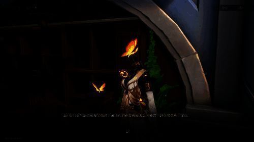 一只形似蝴蝶的创世若虫停在高塔边缘，发出不明意义的字符后消失