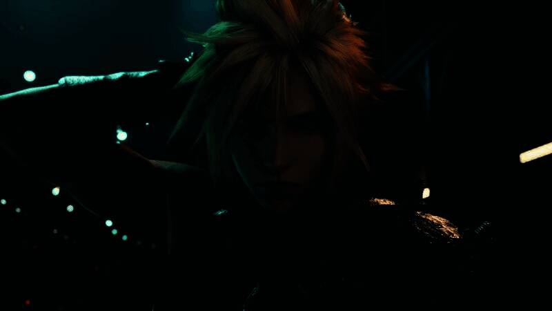 《最终幻想7：重制版 INTERGRADE》第三部官方宣传图，画面中克劳德手持破坏剑，背景为米德加城市夜景，光影效果极具未来感