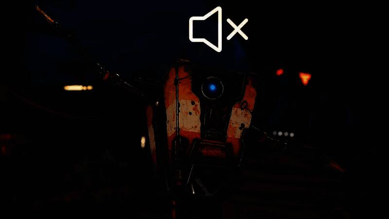 《无主之地4》游戏画面中，小吵闹站在废土风格的场景中央，表情夸张，周围是荒凉的机械残骸与爆炸痕迹