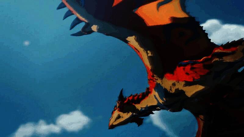 村庄生活场景，NPC与各种小型怪物和谐共处，孩童抚摸迷你翼龙