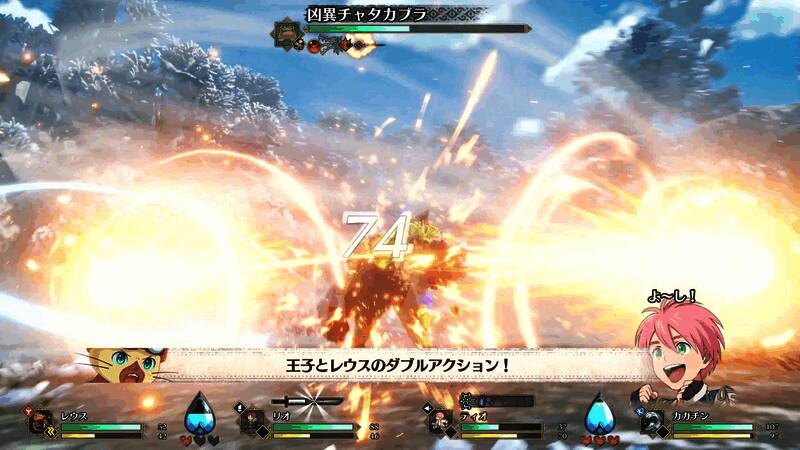 双主角设定揭示图，男女主角背靠背站立，手持不同武器面对未知威胁