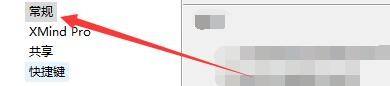 XMind首选项窗口左侧为功能分类栏，常规选项处于高亮选中状态