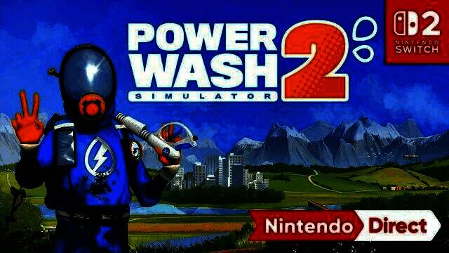 《冲就完事模拟器2》游戏画面展示玩家使用高压水枪冲洗建筑物表面，污渍随水流四散脱落，视觉反馈极具解压感