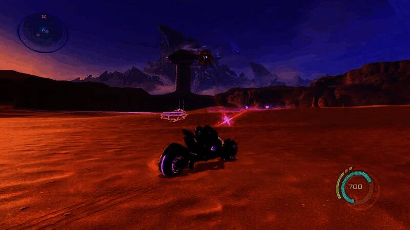 萨姆斯站在高处俯瞰一座被藤蔓覆盖的巨大城市废墟，天空中有两颗卫星交错