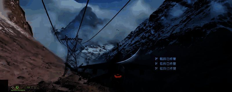 《战地6》游戏中一架受损的固定翼战斗机正飞入空中维修区域，机身闪烁着损伤提示光效，周围有蓝色能量场环绕进行修复