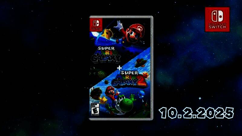 宣传图展示双人合作模式，马里奥与路易吉分别站在两个小行星上协同解谜