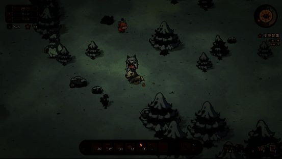 角色穿越茂密丛林，阳光透过树叶洒下斑驳光影，远处隐约可见一座古老的石制遗迹