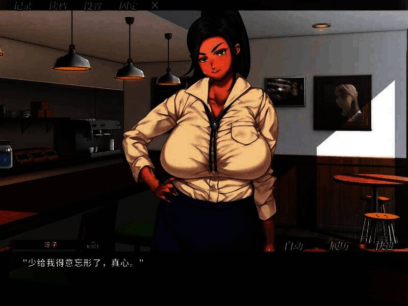 游戏场景截图，两位女性在咖啡店内交谈，窗外夕阳洒入，画面充满生活气息与温情