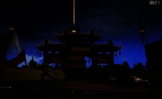 玩家驾驶霹雳车在街道疾驰，车身两侧喷射蓝光，后方敌人被炮火击退