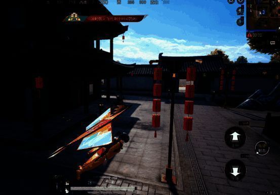 现实场景中巨型蛇形花灯盘绕园林，头部为和平精英吉祥物形象