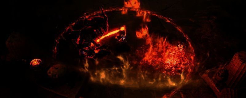 《泰坦之旅2》大地火法流角色施放火焰技能的震撼画面，地面裂开喷出烈焰，角色周身环绕火元素能量