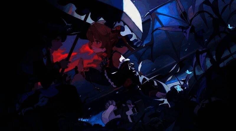 游戏场景展示图，芙兰朵露手持武器行走在幽暗城堡中，烛火摇曳，墙壁刻满古老符文