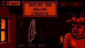 游戏中角色在夜晚湖边垂钓，水面泛着诡异蓝光，周围树木扭曲，气氛令人不安