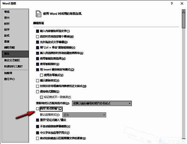 取消勾选启用即点即输功能后的设置界面截图