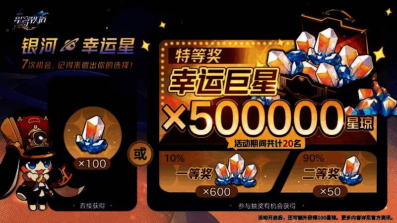 银河幸运星活动界面展示，界面中央悬浮着闪耀的奖池图标，周围标注各类星琼奖励