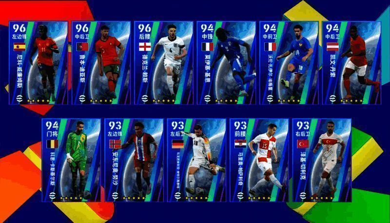 欧洲国家队精选球员集体卡面展示，涵盖多国顶级球星