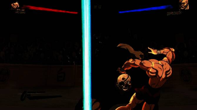 刃牙与强敌正面交锋，双拳对撞产生巨大冲击波，背景崩裂，极具视觉张力