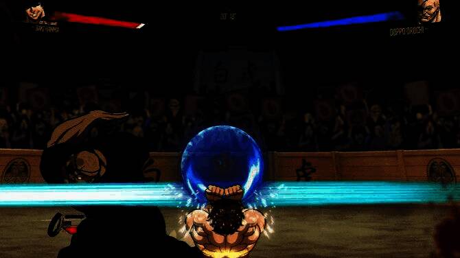 游戏UI界面展示，包含血条、技能提示与战斗计时器，设计简洁且富有动感