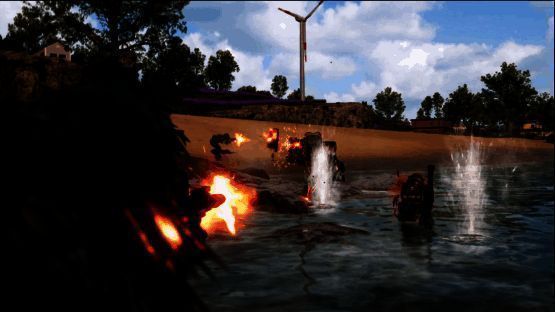 游戏中两名玩家在城市巷战中激烈交火，一人使用霰弹枪近身突袭，另一人利用掩体进行精准点射