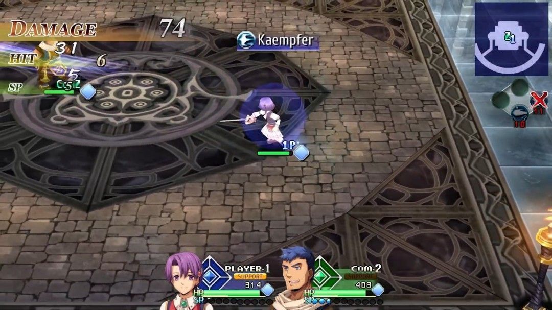 剧情动画截图，艾丝蒂尔与亚特鲁在夕阳下对话，表情严肃，氛围紧张