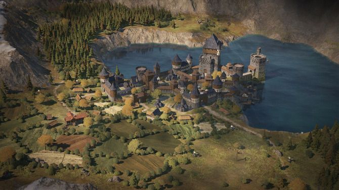 《战争传说》新DLC“契约：封地”宣传图，展现废土风格的领地场景与角色骑马巡视画面