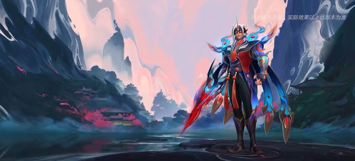 霞与洛身着刺绣华服，在桃花林中翩翩起舞