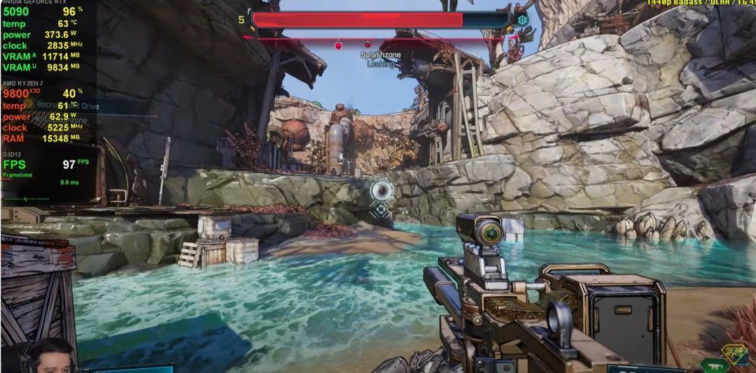 近距离武器特写，枪械表面布满涂鸦与改装零件，体现系列标志性美学