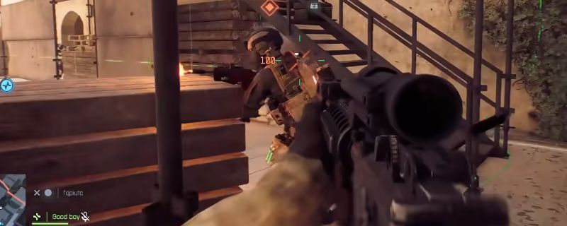 《战地6》中M4A1突击步枪在游戏中实际持握的视角画面，枪身细节清晰，环境为城市废墟背景