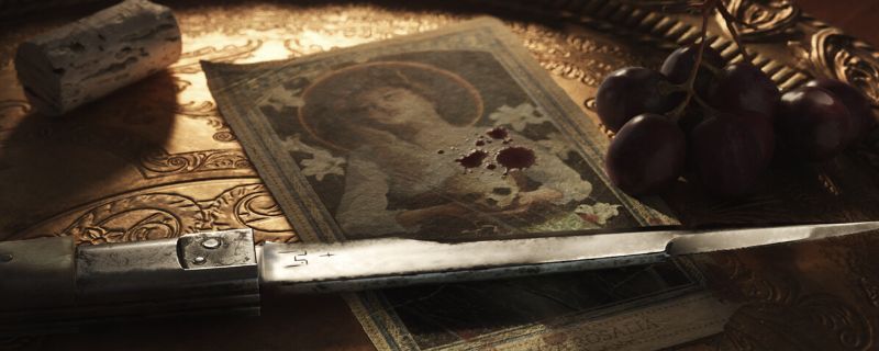 恩佐在昏暗巷道中蹲伏潜行，目光锁定前方巡逻的敌方守卫，氛围紧张压抑