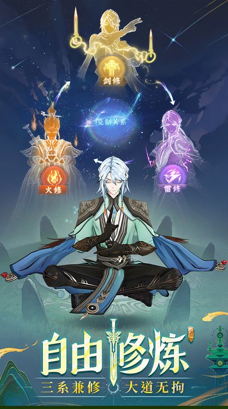 多玩家组队围攻天空巨兽，各色法宝齐发，场面宏大