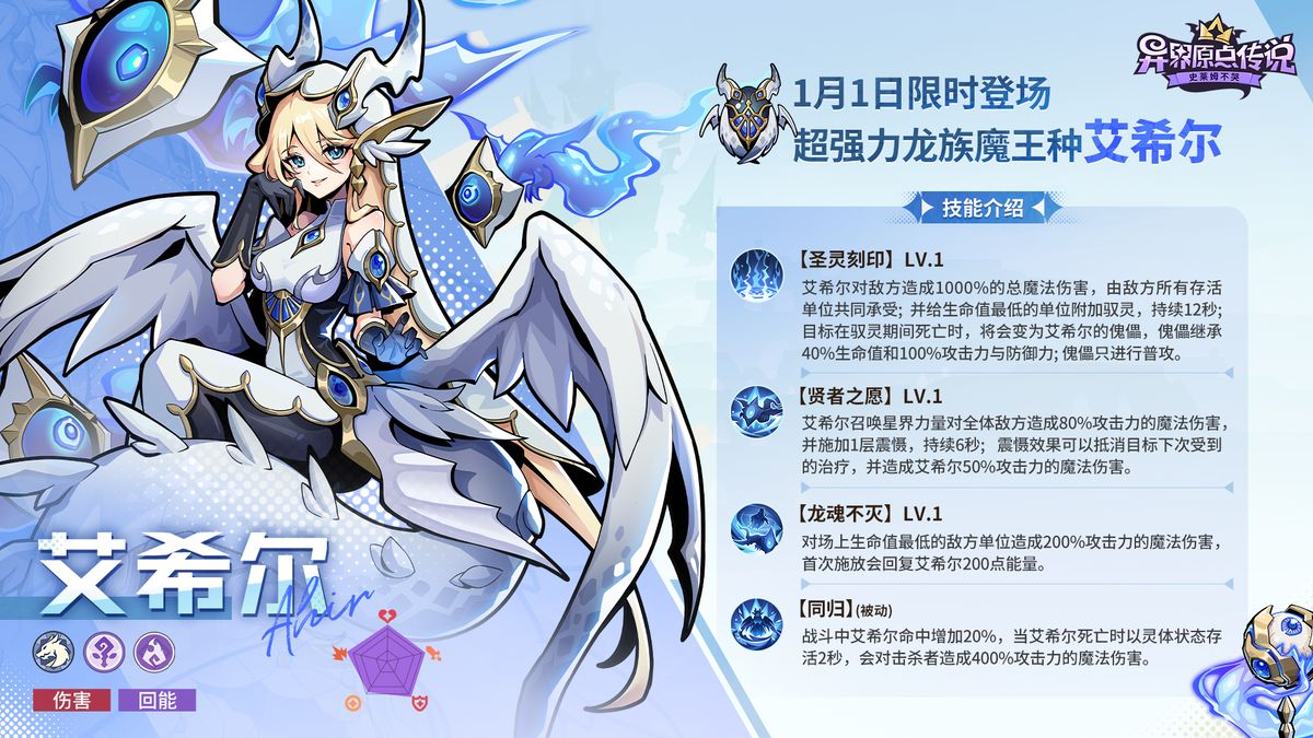 艾希尔身穿‘难得迷糊’主题时装，神情慵懒地靠在岩石上，背景是温暖的日落余晖