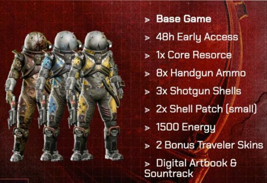 《时间旅者：重生曙光》豪华版内容展示图，包含游戏本体、提前游玩权限、数字原声与美术集等信息