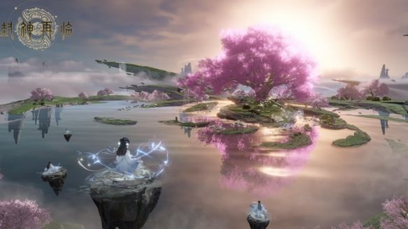 玉虚宫法宝库内部景象，架上陈列混天绫、乾坤圈等神器，灵光闪烁