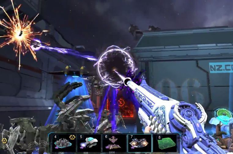 机械先锋发动冲撞技能瞬间，地面裂痕蔓延，角色正向侧面闪避